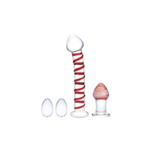 Glas Handmade 8″ Mr. Swirly 4 Piece Set with Glass Kegel Balls and 3.25″ Butt Plug